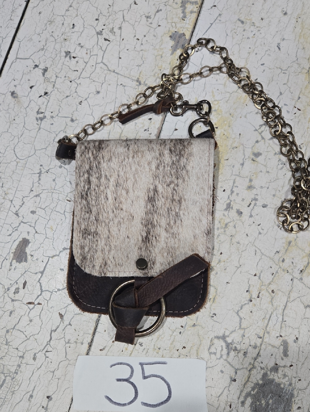Canoe Leather Shoulder Bag Cow Hair Size Small